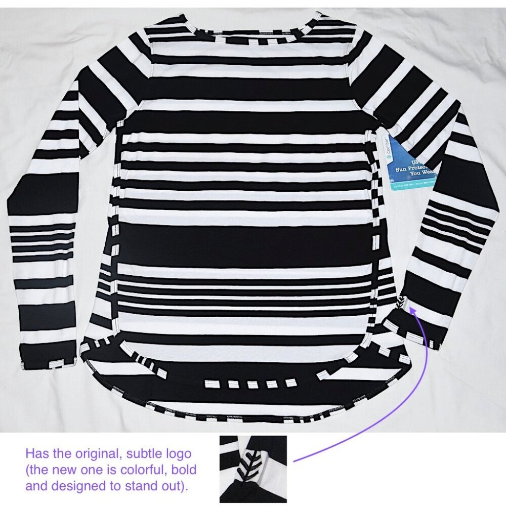 NWT Coolibar Heyday UPF50 Black & White Modern Stripe Top (w orig, subtle logo)